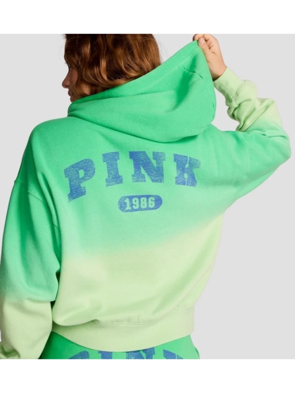 PINK Victoria’s Secret Green Ombre Dip Dye Zip Hoodie Sz L NWT